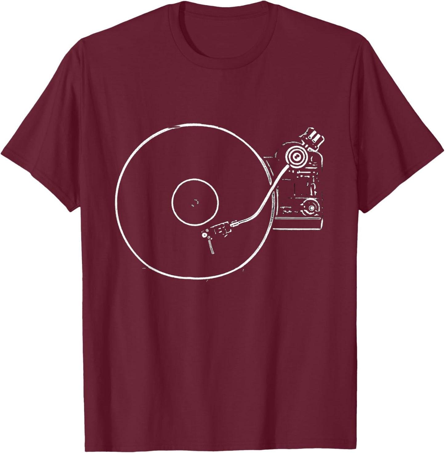 Vinyl Record Player Sketch Drawing T-Shirt - T-Shirt | Maroon