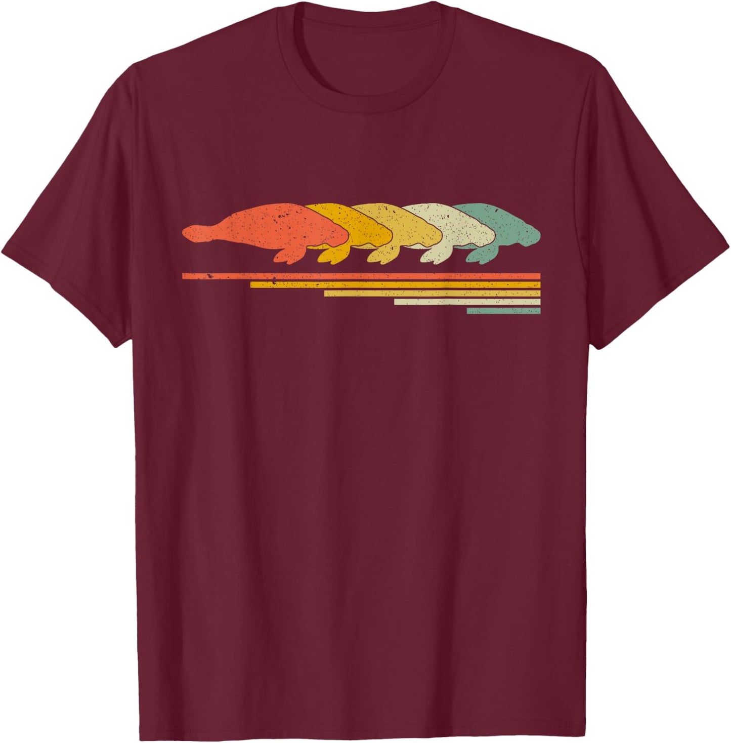 Manatee Retro Vintage 70s 80s Animal Lover T-Shirt - T-Shirt | Maroon