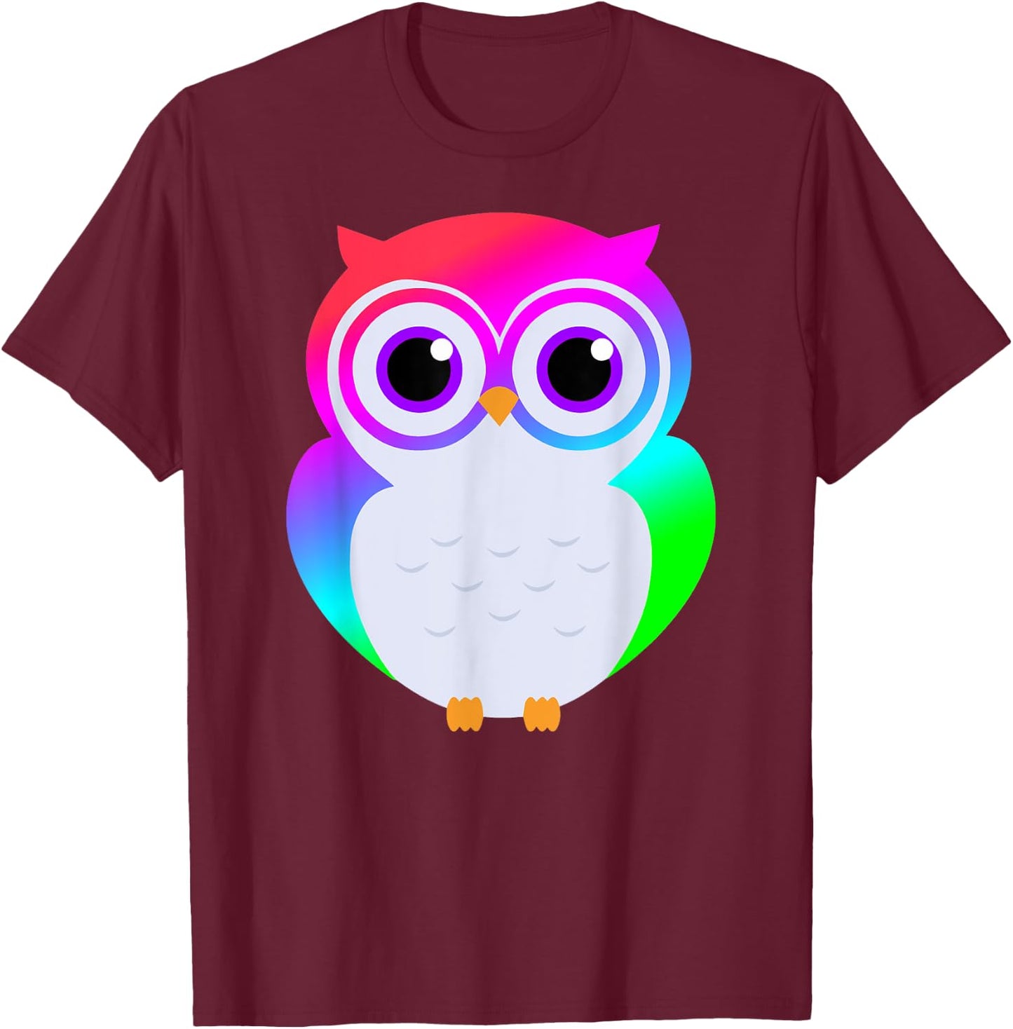 Electric Neon Rainbow Owl Rave Fashion T-Shirt - T-Shirt | Maroon