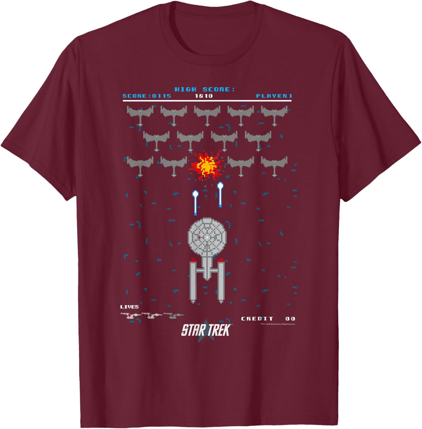 Star Trek: The Original Series Pixel Space Battle T-Shirt - T-Shirt | Maroon