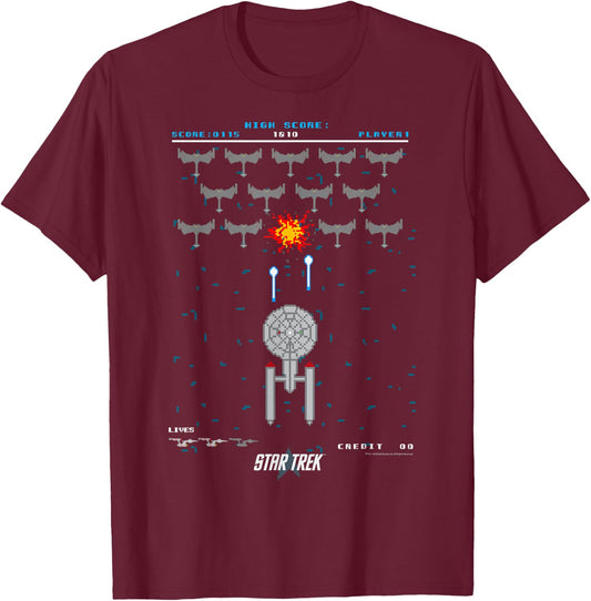 Star Trek: The Original Series Pixel Space Battle T-Shirt - T-Shirt | Maroon