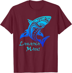 Lahaina, Maui Tribal Shark Polynesian Tattoo Style Vacation T-Shirt - T-Shirt | Maroon