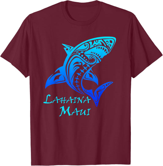 Lahaina, Maui Tribal Shark Polynesian Tattoo Style Vacation T-Shirt - T-Shirt | Maroon