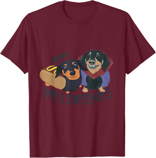 Happy Halloweenies Halloween Dachshund Weiner Dogs T-Shirt - T-Shirt | Maroon