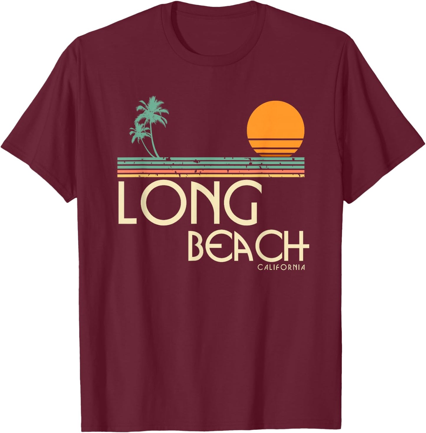 Vintage Long Beach California T-Shirt - T-Shirt | Maroon