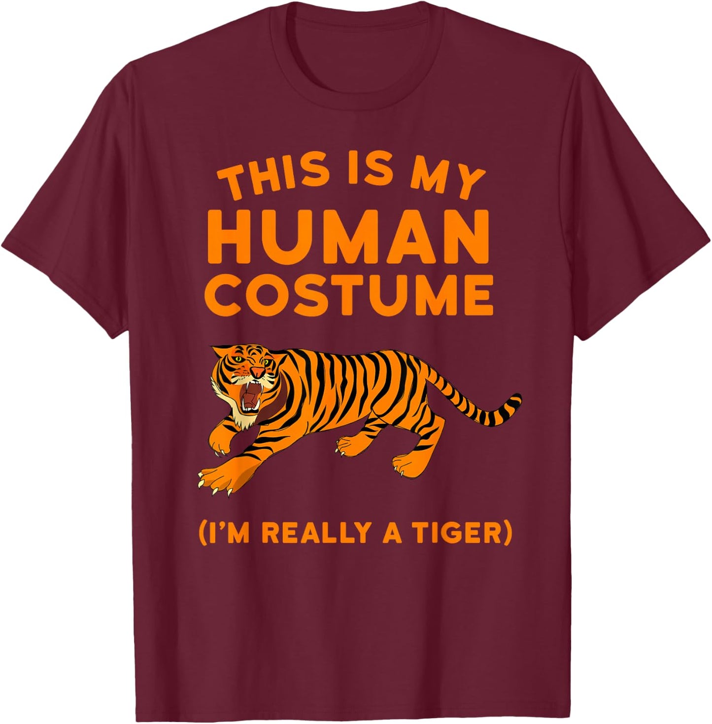 Tiger Shirt Kids Men Women - Human Costume Tiger T-Shirt - T-Shirt | Maroon