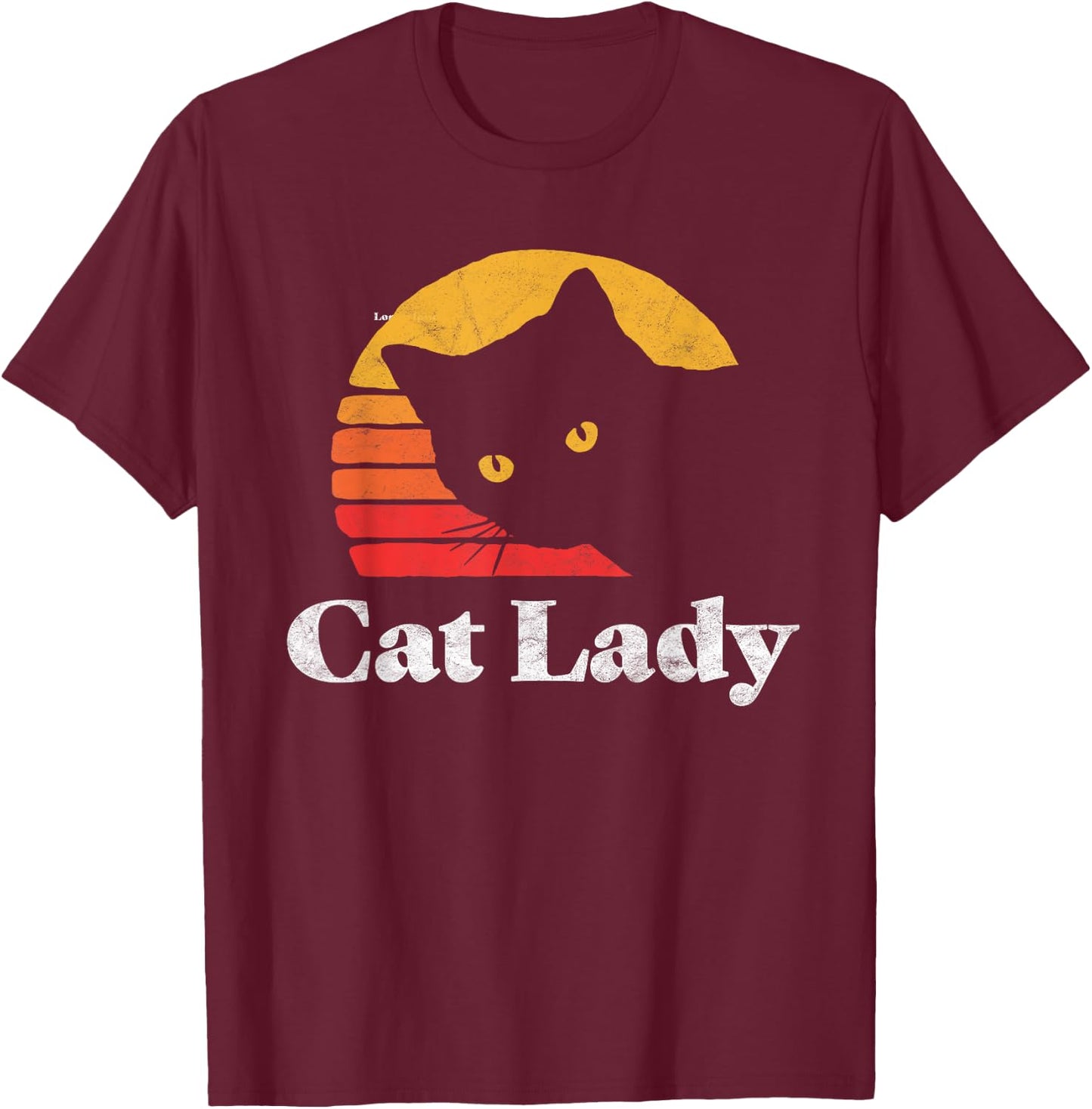 Vintage Retro Style Cat Lady 80's T-Shirt - T-Shirt | Maroon