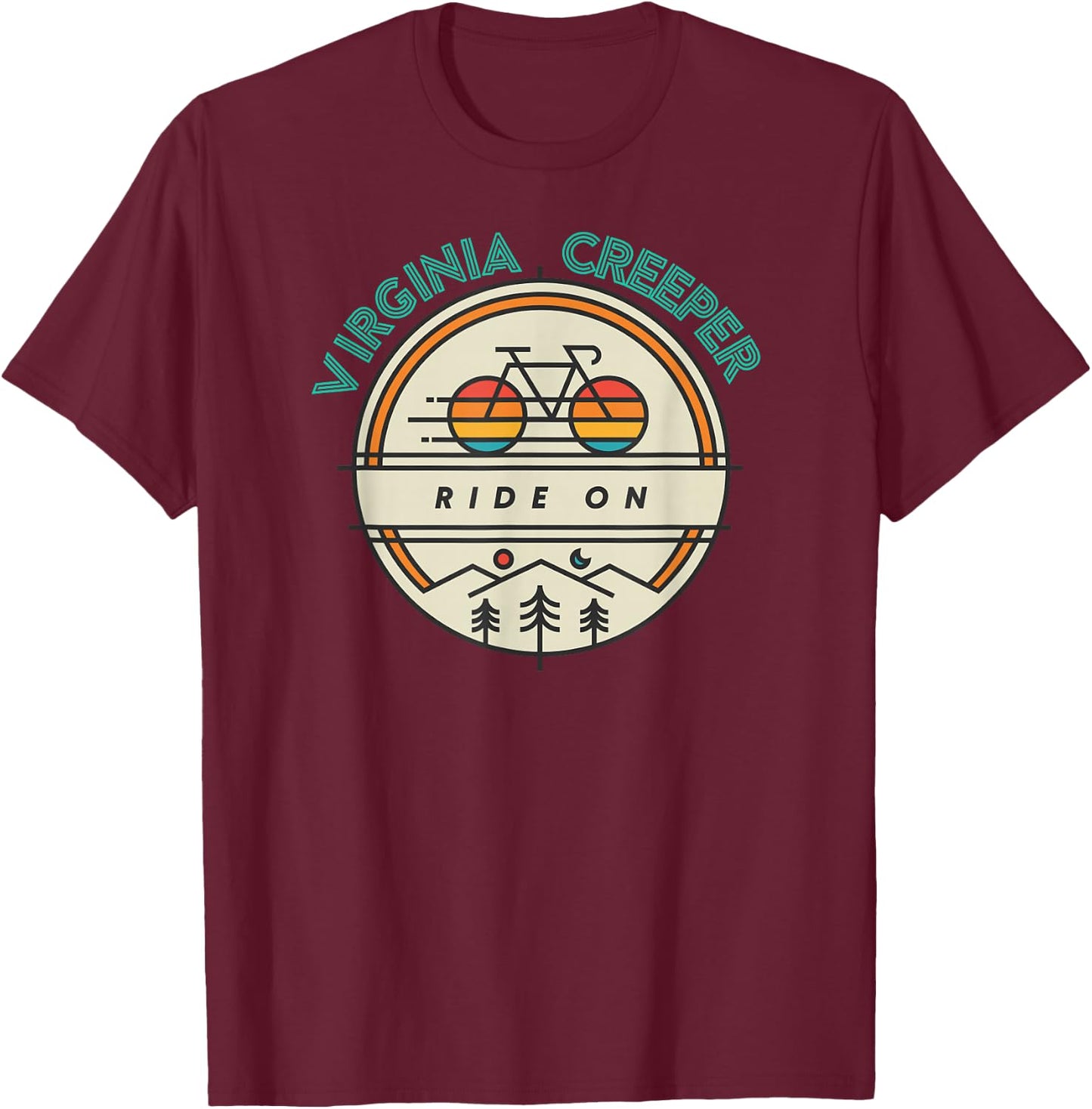 Virginia Creeper Trail Retro Mountain Bike and Hike T Shirt T-Shirt - T-Shirt | Maroon