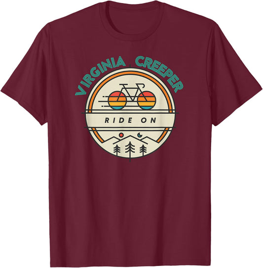 Virginia Creeper Trail Retro Mountain Bike and Hike T Shirt T-Shirt - T-Shirt | Maroon