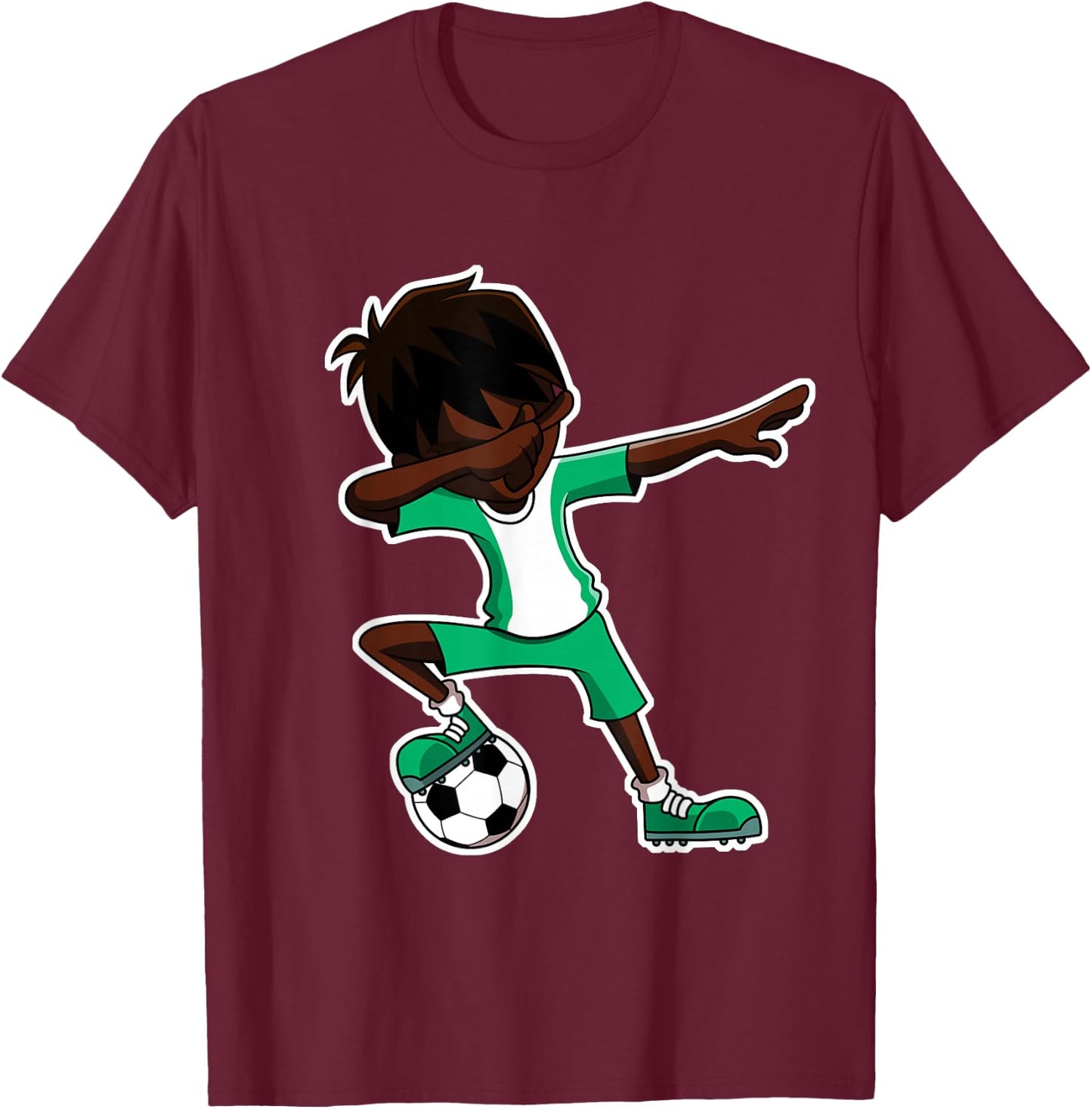 Dabbing Soccer Boy Nigeria Shirt, Nigerian Flag Jersey, Dab T-Shirt - T-Shirt | Maroon
