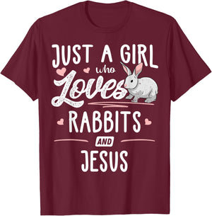 Just A Girl Who Loves Rabbits And Jesus Gift Women T-Shirt - T-Shirt | Maroon