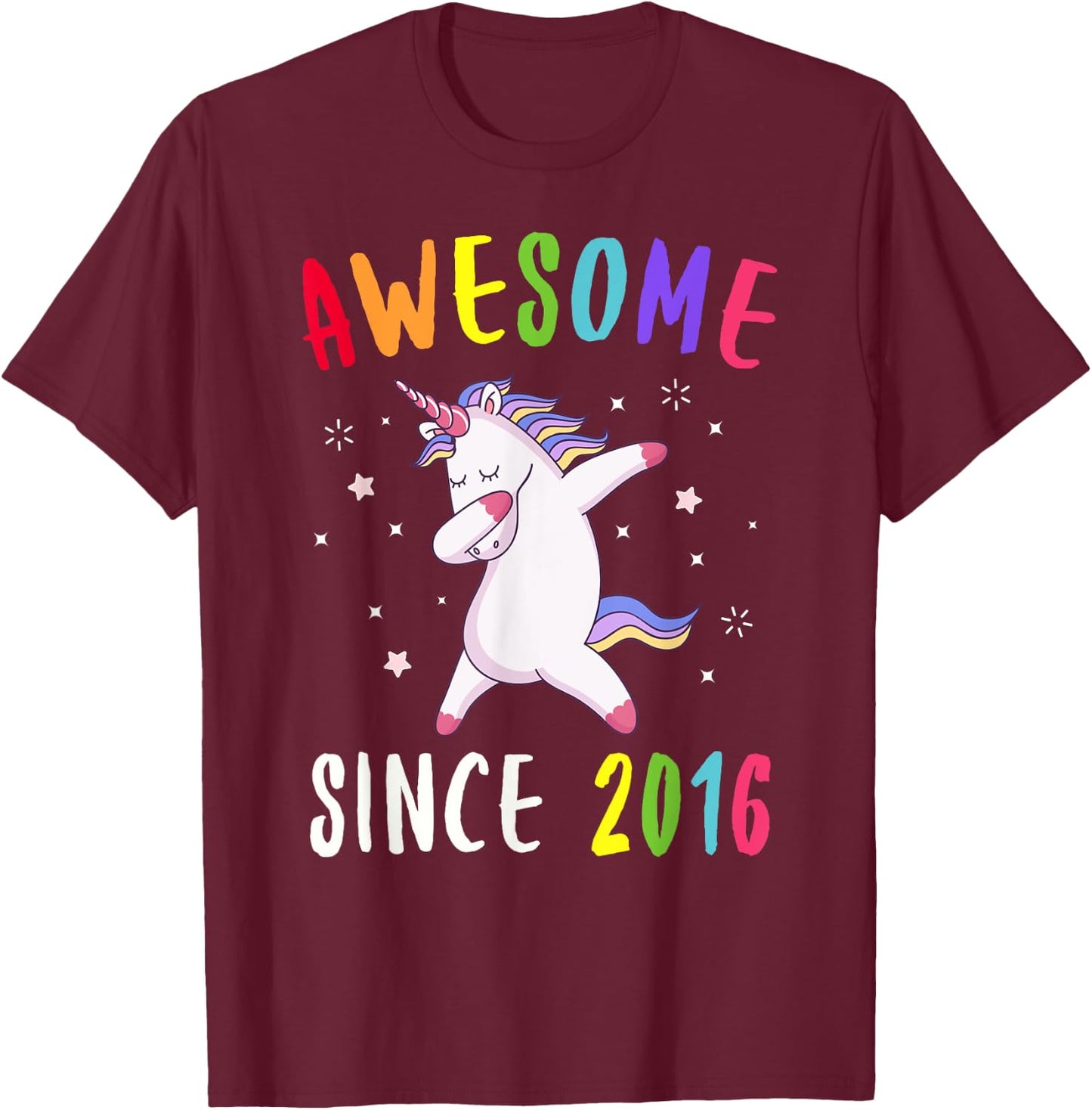Awesome Since 2016 Dabbing Unicorn T-Shirt - T-Shirt | Maroon