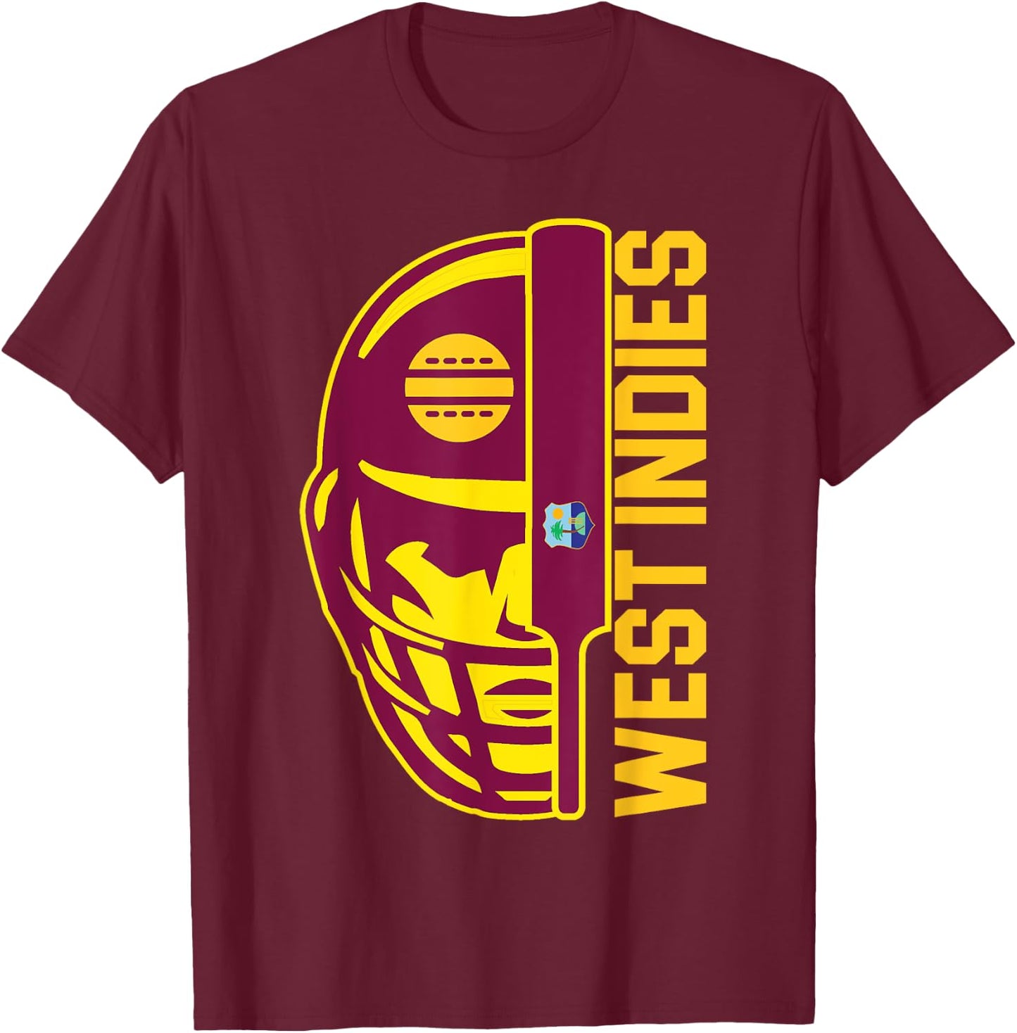 Cricket West Indies Fan Helmet Ball and Bat Design T-Shirt - T-Shirt | Maroon
