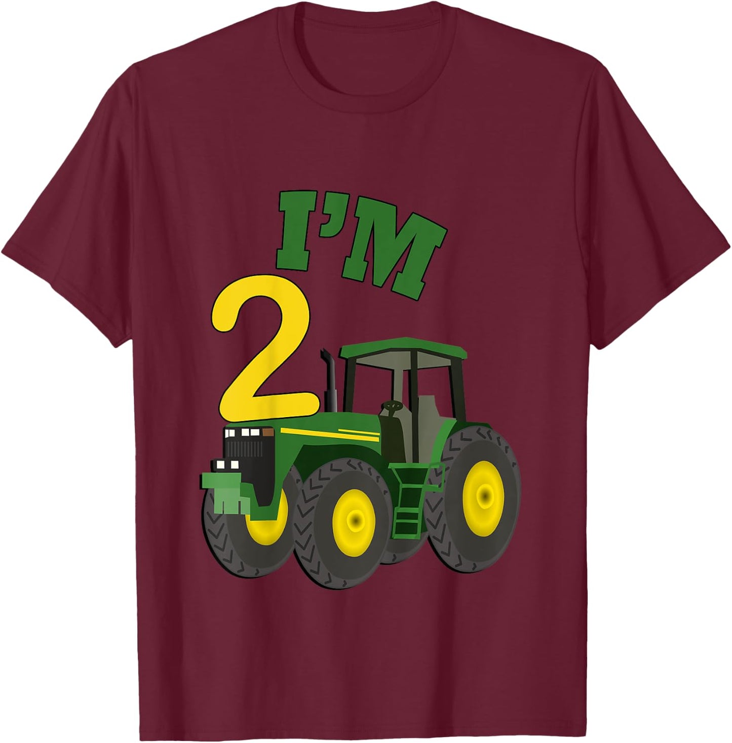 Birthday 2 Yr Old Farming Tractors Truck Birthday Gift T-Shirt - T-Shirt | Maroon