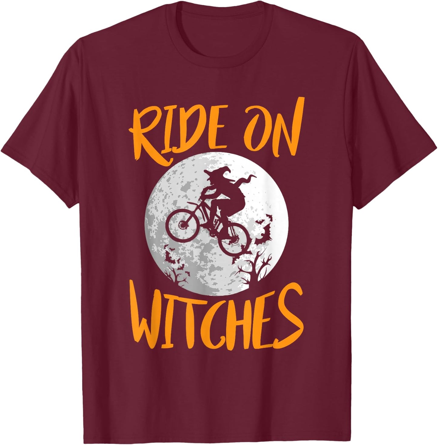 Funny Halloween Full Moon Ride On Witches Cycling Bike Shirt T-Shirt - T-Shirt | Maroon