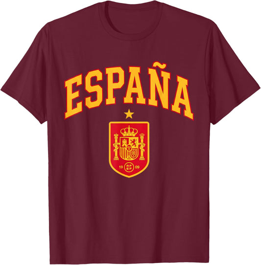Spain Crest Arched Espana T-Shirt - T-Shirt | Maroon