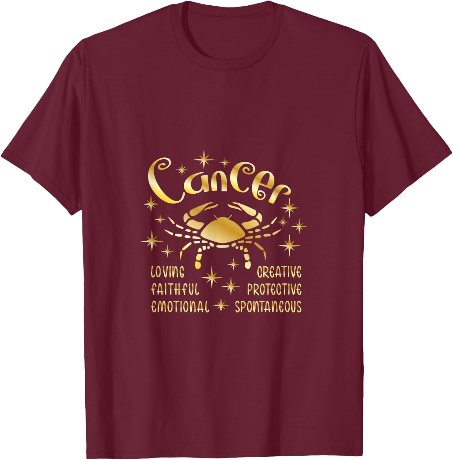 Cancer Zodiac Gold T-Shirt - T-Shirt | Maroon