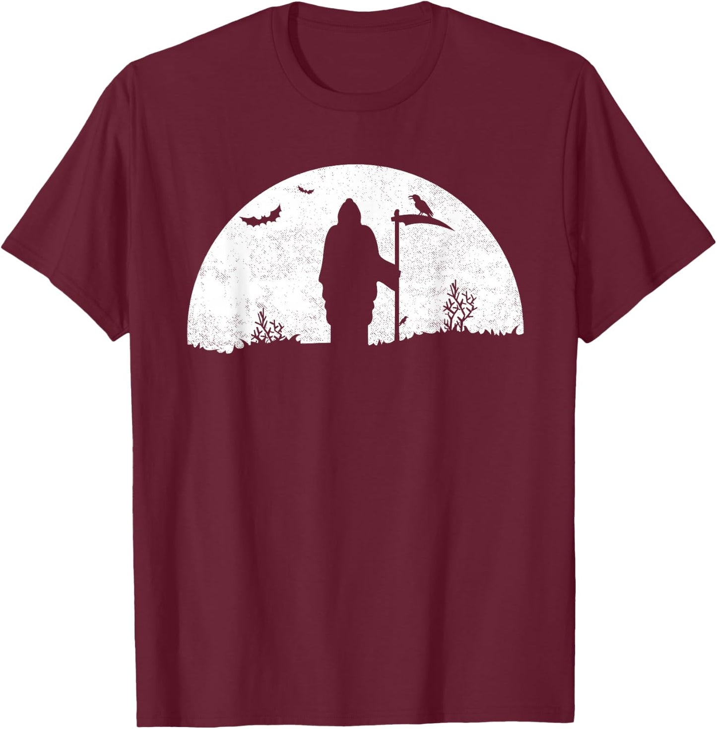 Death Grim Reaper Graphic T Shirt Distressed Vintage Look T-Shirt - T-Shirt | Maroon