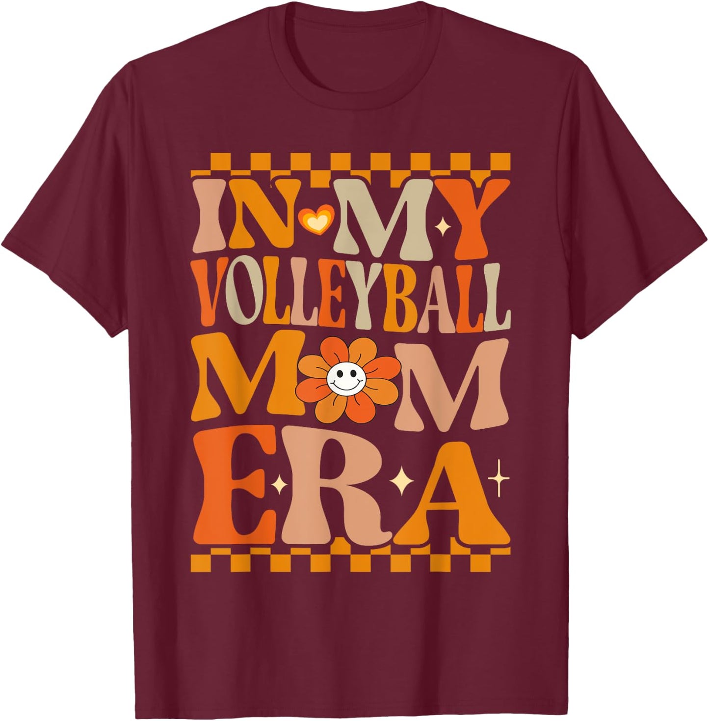 In My Volleyball Mom Era | Retro Groovy Hippie Volleyball T-Shirt - T-Shirt | Maroon