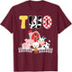 Barnyard Farm Animals 2nd Birthday 2 Year Old Birthday Shirt T-Shirt - T-Shirt | Maroon