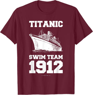 TITANIC 1912 Swim Team, Funny Retro Nautical Cruise T-Shirt - T-Shirt | Maroon