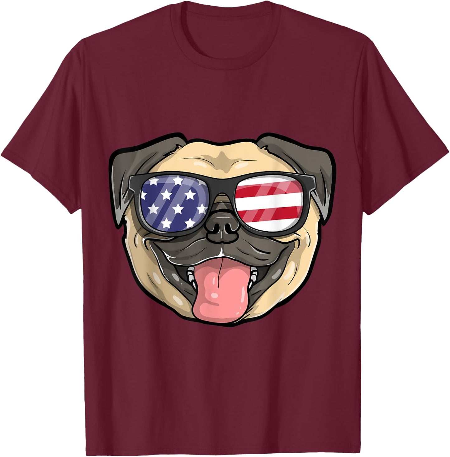 Pug Dog Patriotic USA 4th of July American Cute Gift T-Shirt - T-Shirt | Maroon
