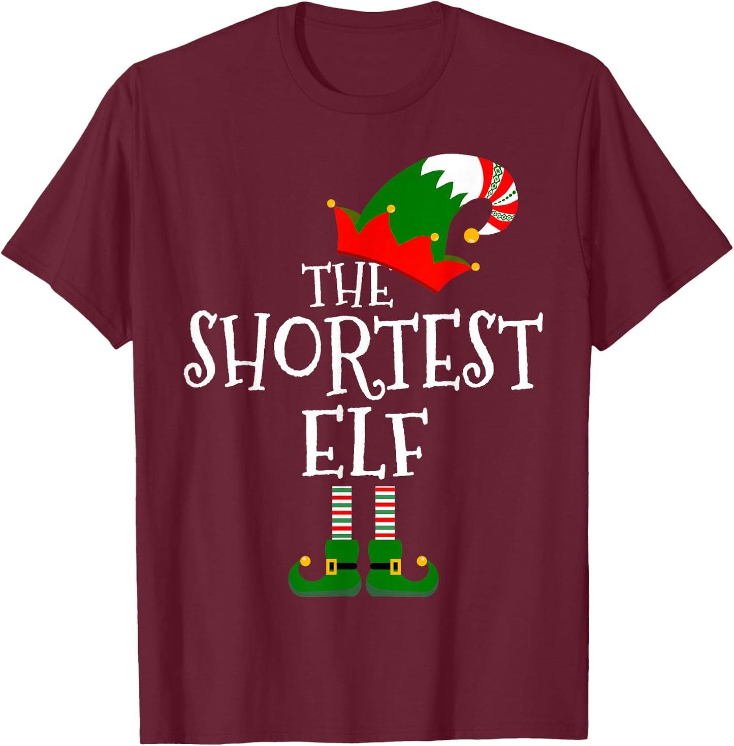 Funny The Shortest Elf Matching Family Group Gift Christmas T-Shirt - T-Shirt | Maroon