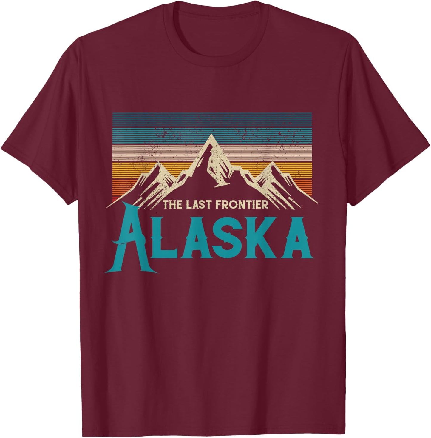Alaska The Last Frontier Vintage Mountains Nature Gift T-Shirt - T-Shirt | Maroon