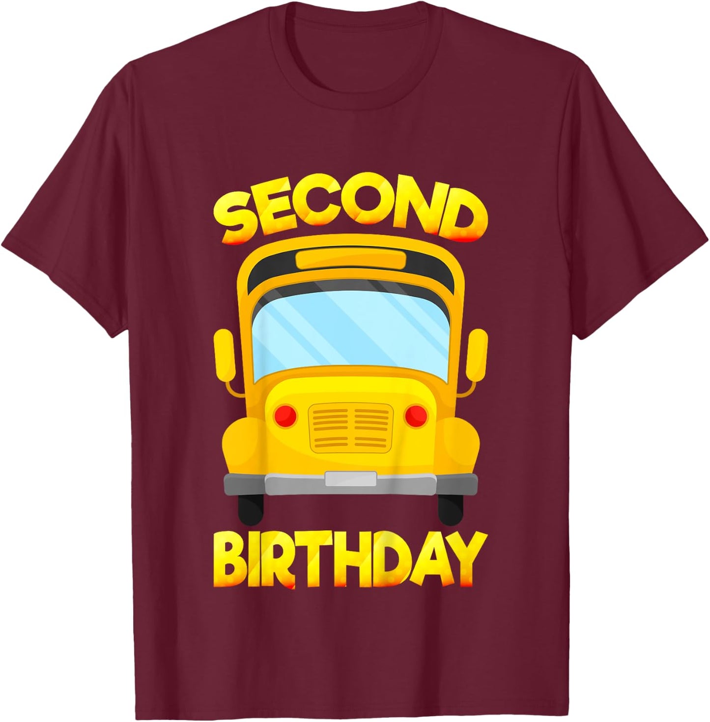 Kids 2 Years Old Kids 2nd Birthday Second School Bus Birthday T-Shirt - T-Shirt | Maroon
