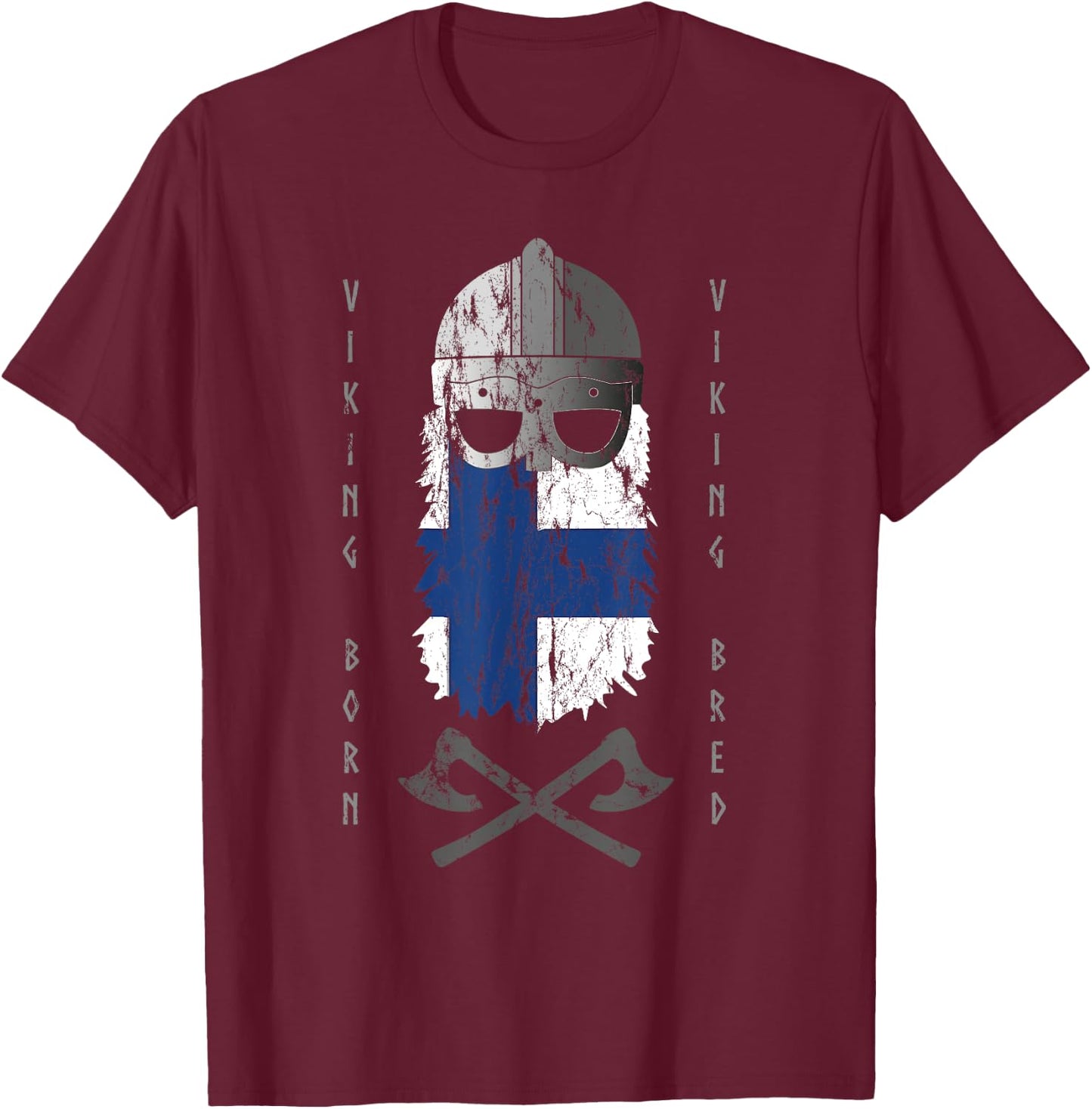 Finland Viking Finnish Warrior with Helmet and Axes T-Shirt - T-Shirt | Maroon