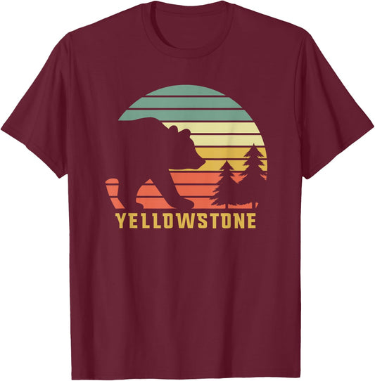 Vintage Yellowstone National Park Retro Bear Souvenir Gift T-Shirt - T-Shirt | Maroon