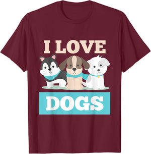 I Love Dogs Paw Print Heart Pet Lover Novelty T-Shirt - T-Shirt | Maroon