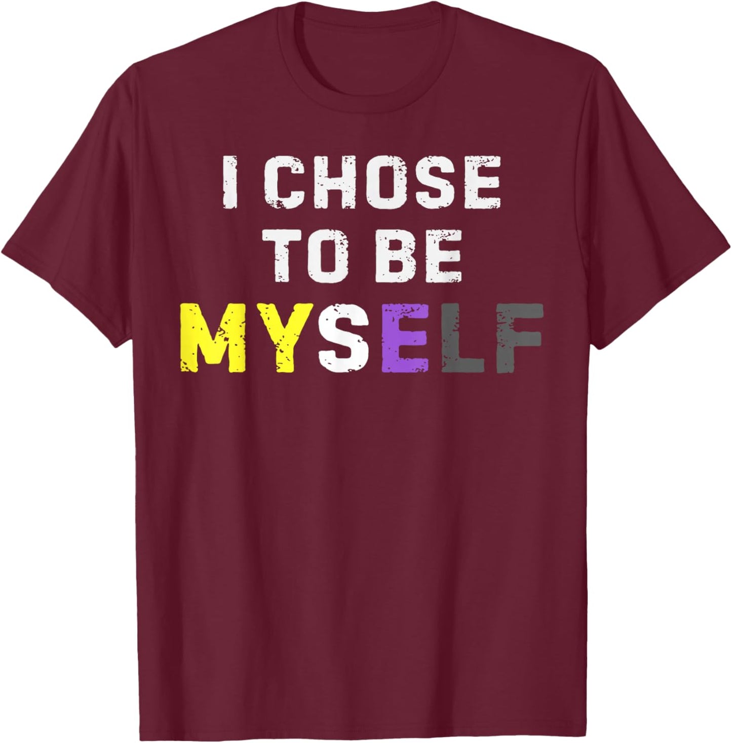 Nonbinary Pride Colors Myself LGBTQ Enby Identity Power T-Shirt - T-Shirt | Maroon