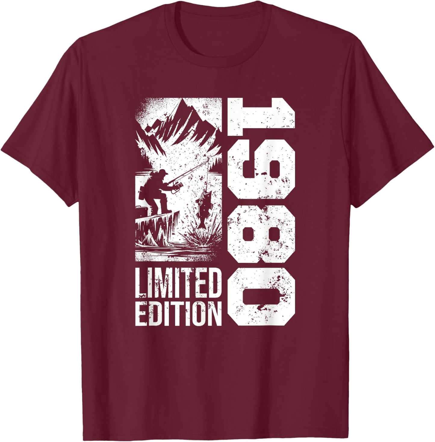 Fishermen Vintage born 1980 Birthday accessories Fishing T-Shirt - T-Shirt | Maroon