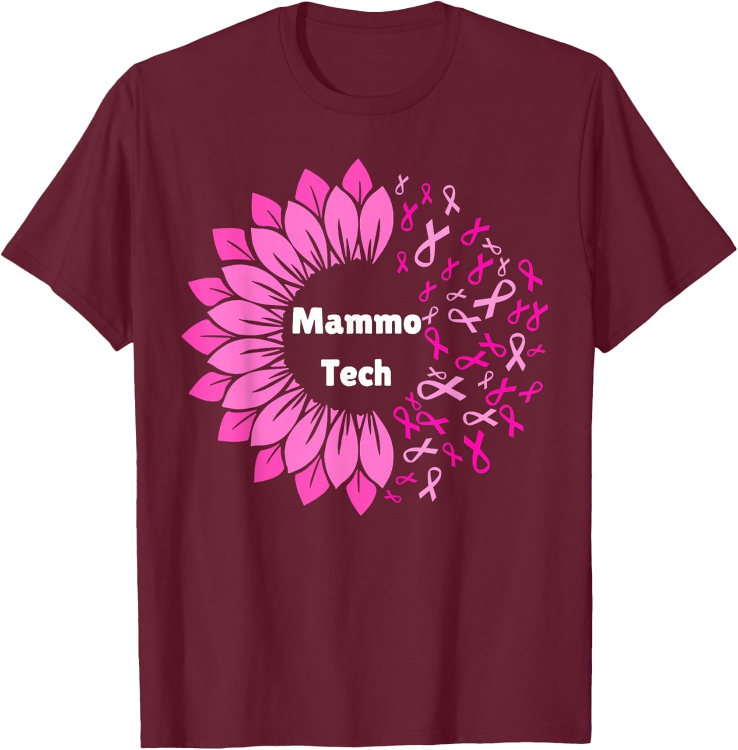 Retro Sunflower Ribbon Mammo Tech Mammography Technologist T-Shirt - T-Shirt | Maroon