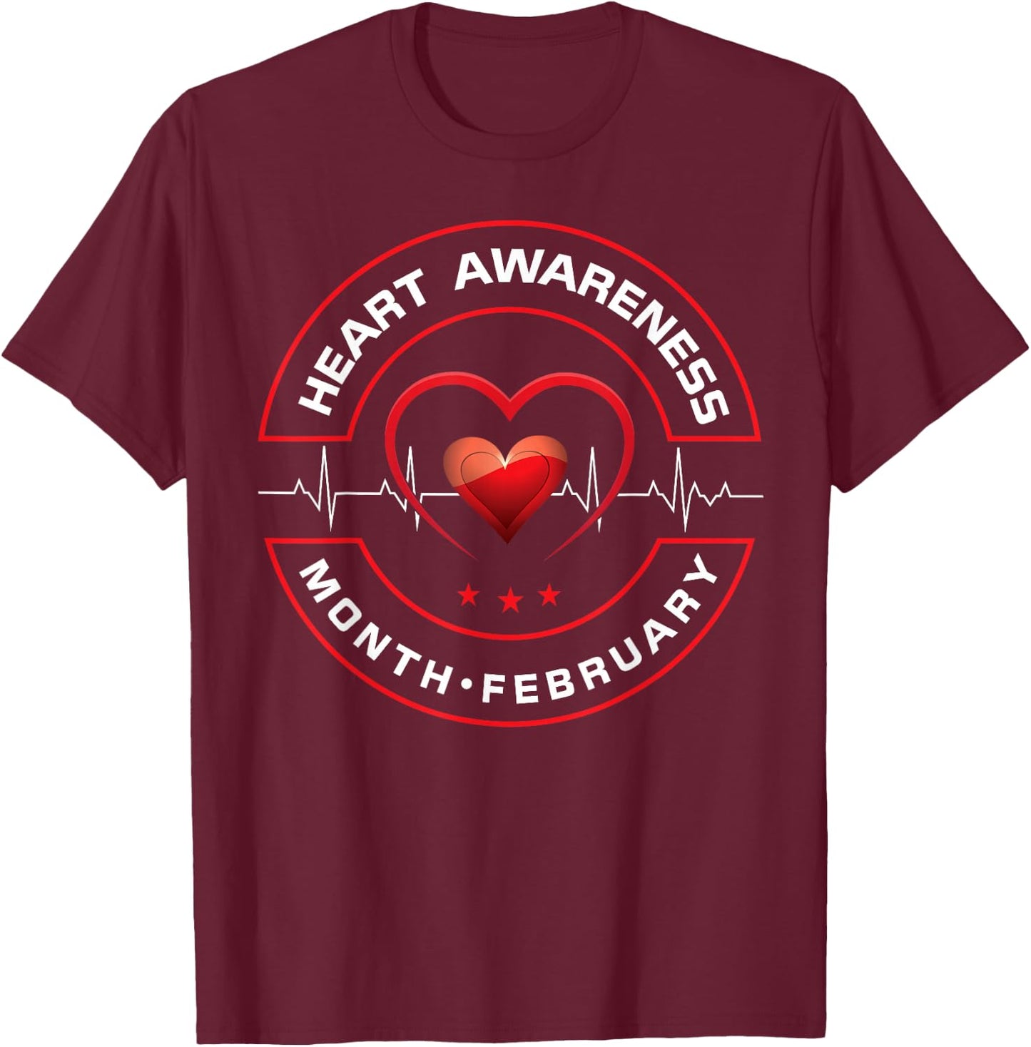 Heart Health Month February American Heart Health T-Shirt - T-Shirt | Maroon