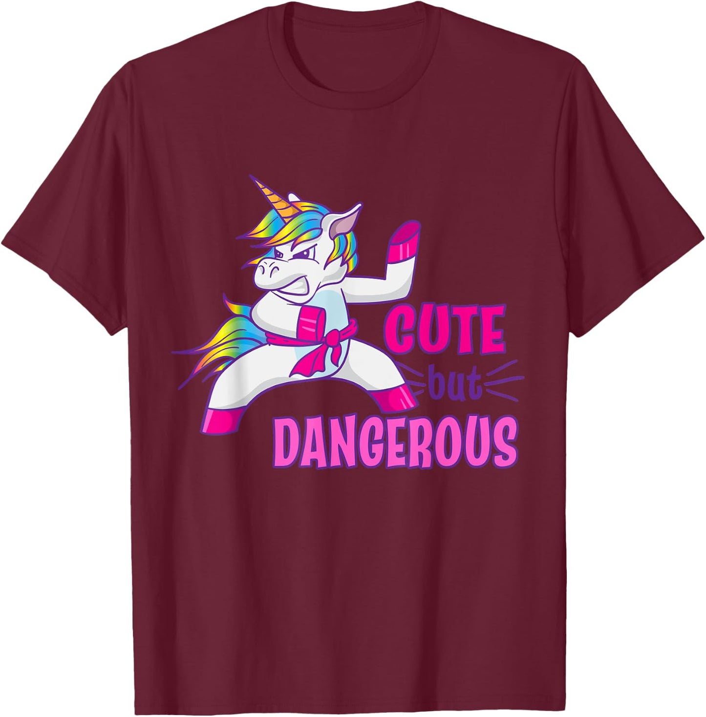 Cute But Dangerous Ninja Karate Taekwondo Kung Fu Unicorn T-Shirt - T-Shirt | Maroon