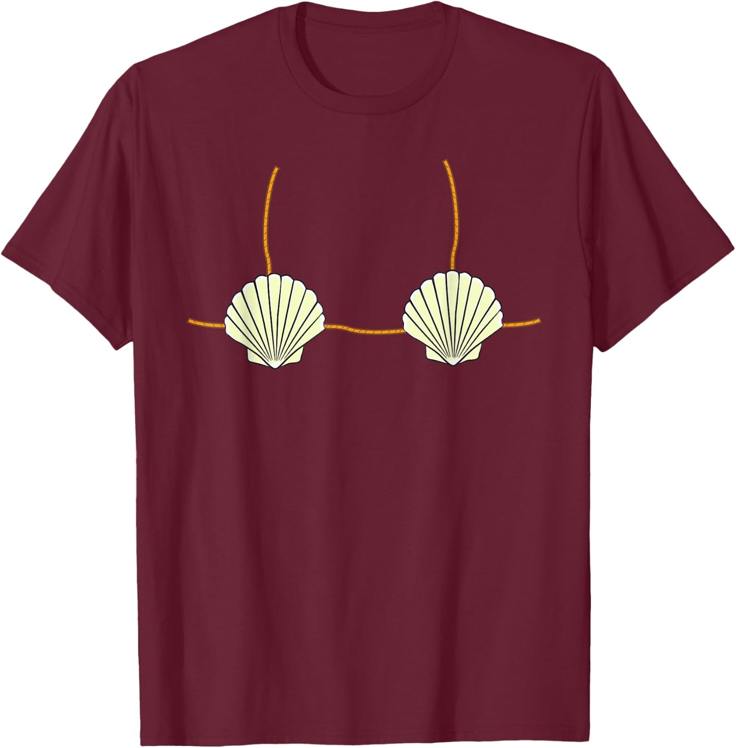 Mermaid Sea Shell Bikini Top Funny T-Shirt - T-Shirt | Maroon