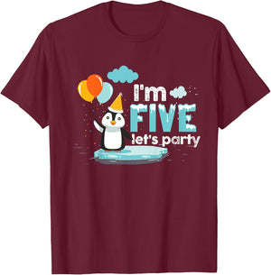 I'm 5 Birthday Outfit Penguin Kids Clothing T-Shirt - T-Shirt | Maroon