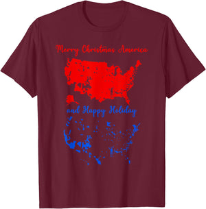 Trump Elections 2024 USA Map Happy Holidays Merry Christmas T-Shirt - T-Shirt | Maroon