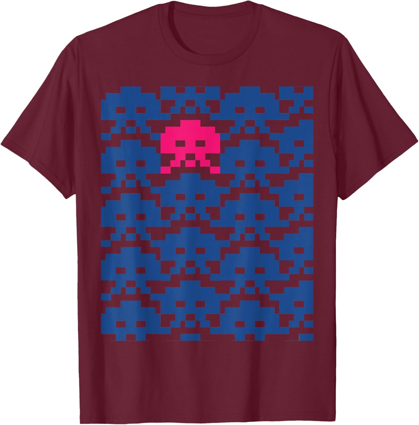 Retro Video Space Game Invaders (PIXEL ART SERIES) T-Shirt - T-Shirt | Maroon