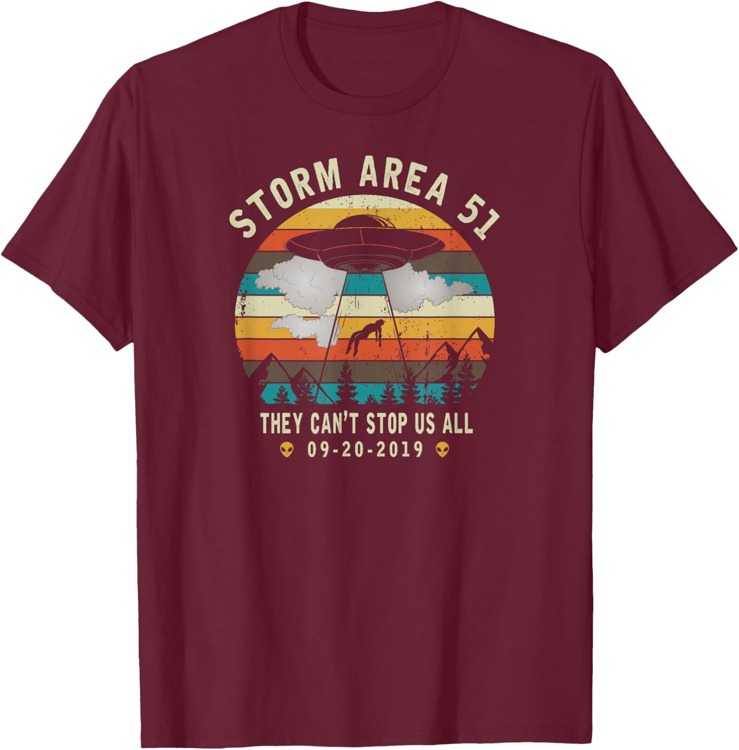 Storm Area 51-They Can't Stop Us All-Vintage Alien Abduction T-Shirt - T-Shirt | Maroon