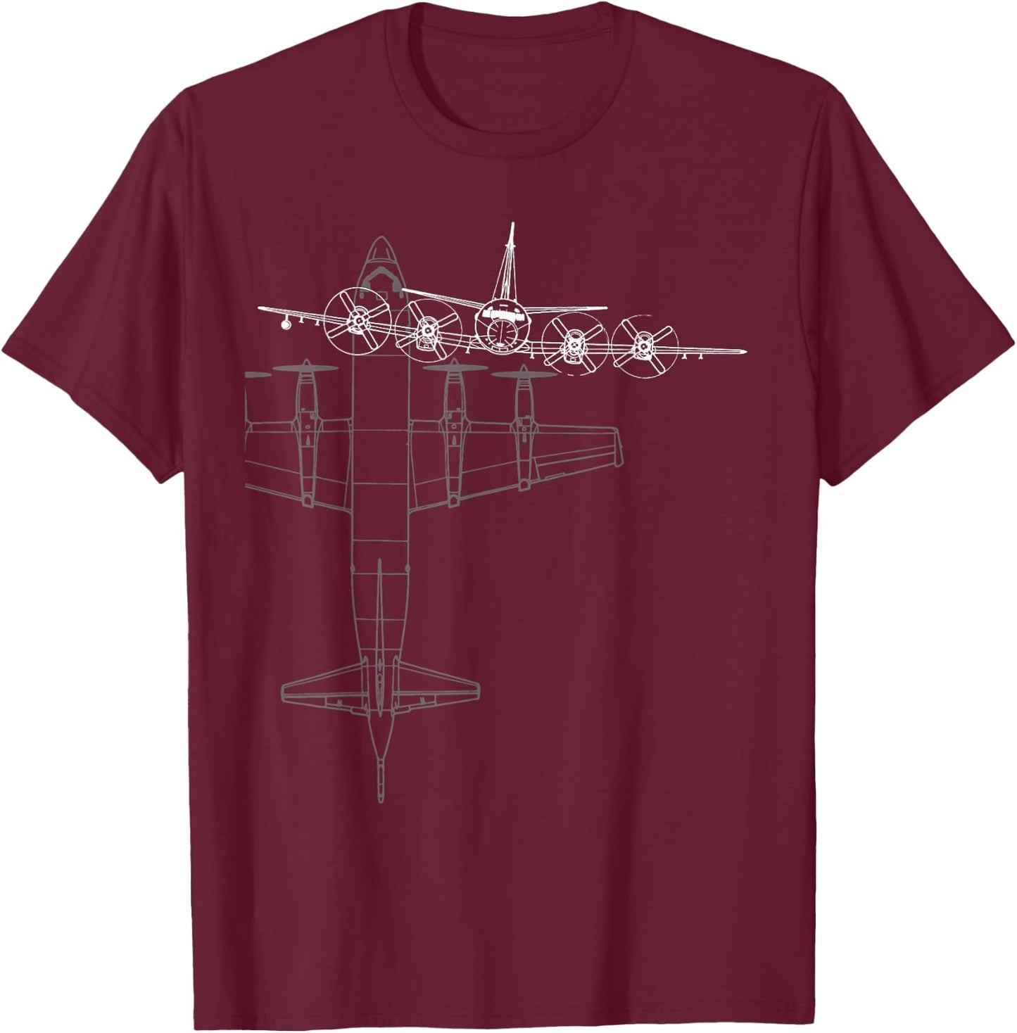 P-3 Orion Airplane Line Art T-Shirt - T-Shirt | Maroon