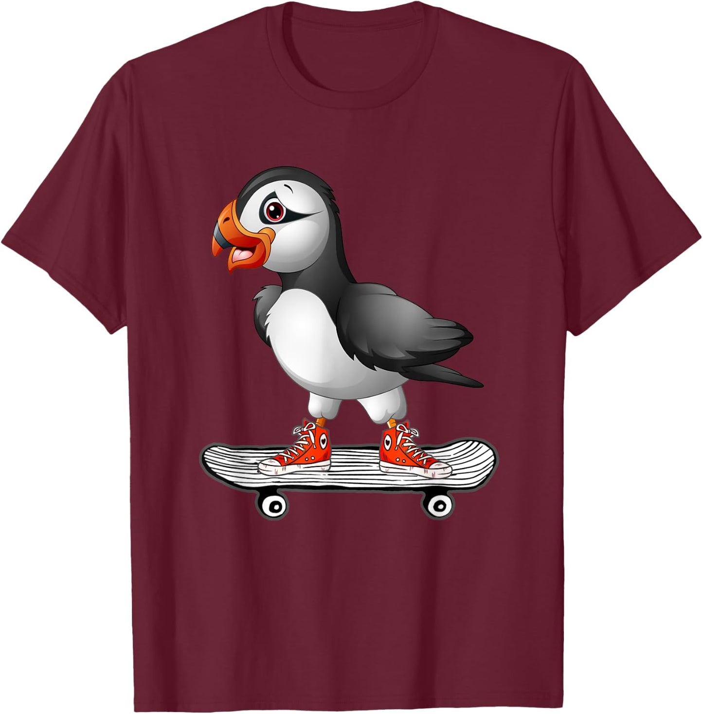 Puffin Shirt Skateboarding Skateboarder Iceland Bird T-Shirt - T-Shirt | Maroon