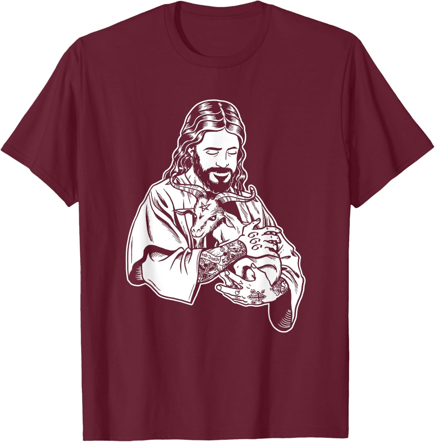 Blackcraft Jesus Loves Satan Baphomet goat Atheist T-Shirt - T-Shirt | Maroon