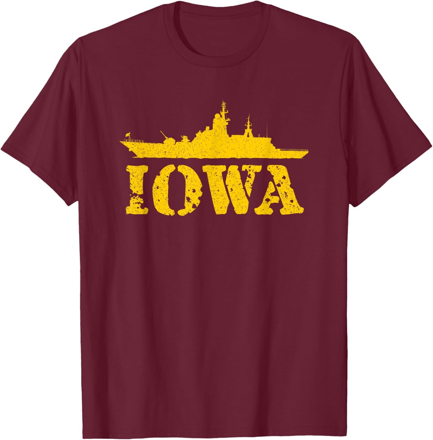 USS Iowa Shirt-Battleship T Shirts-Graphic Distressed T-Shirt - T-Shirt | Maroon
