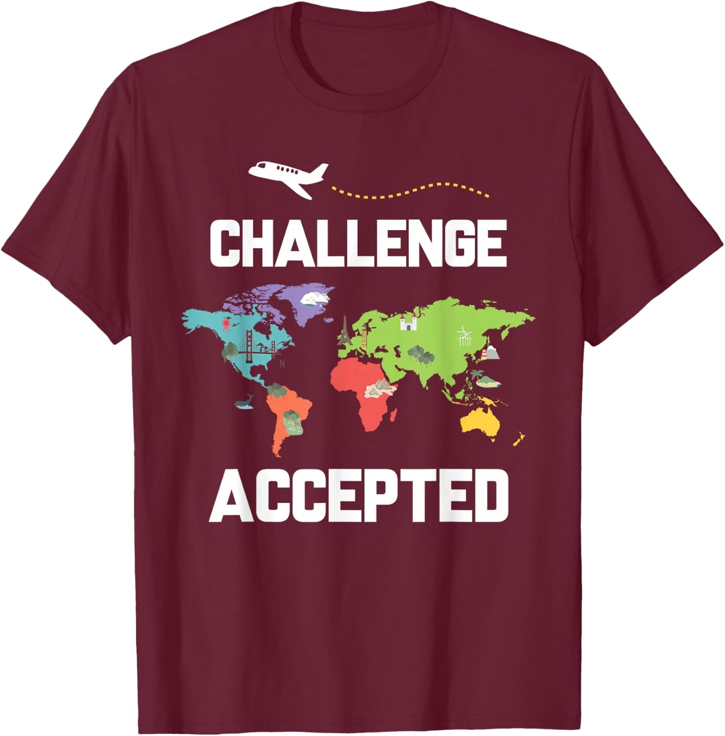 World Map Challenge Travellers T-Shirt - T-Shirt | Maroon