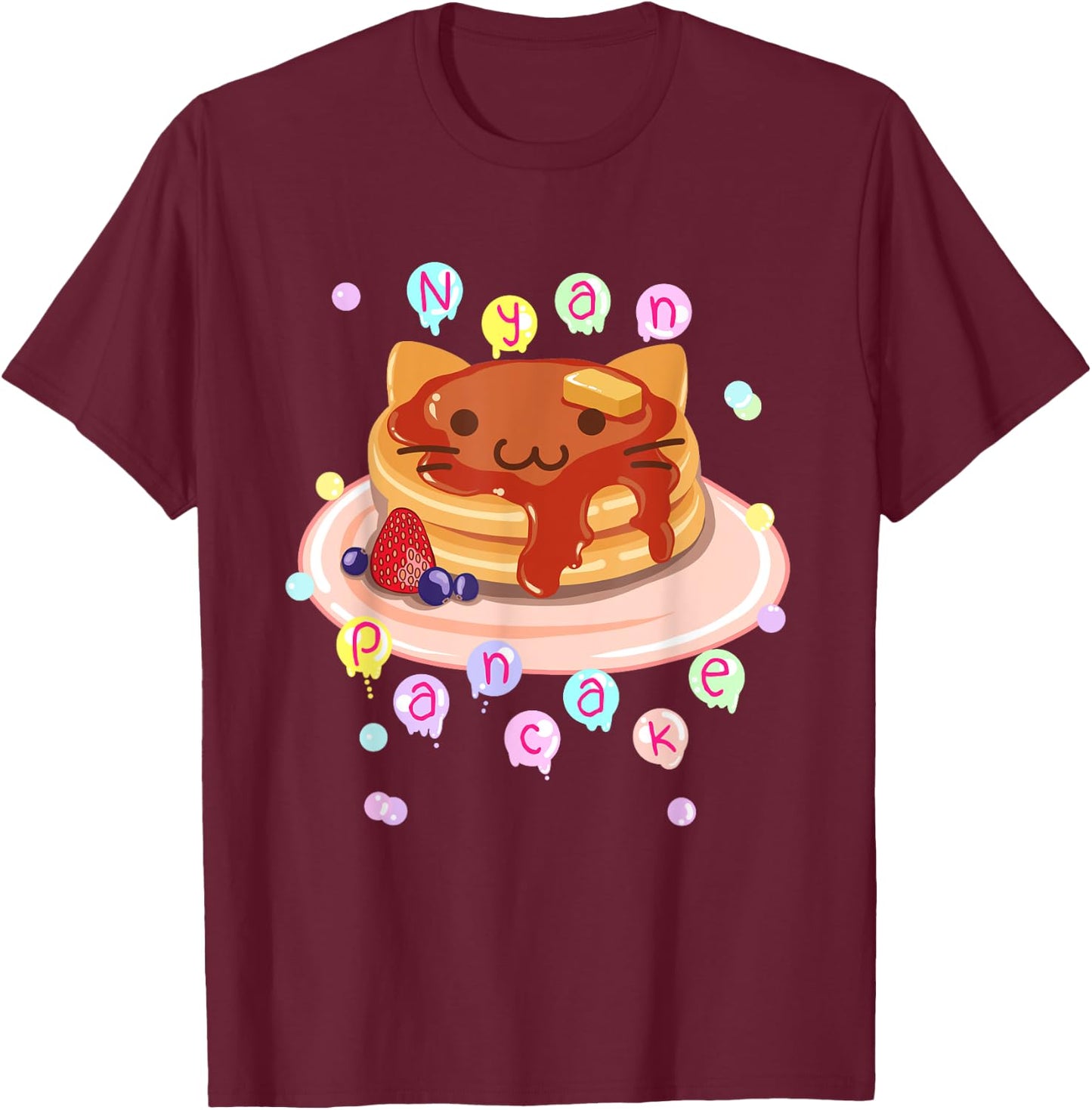 Nyan Cat Pancake Kawaii Cute Dark Color T-Shirt - T-Shirt | Maroon