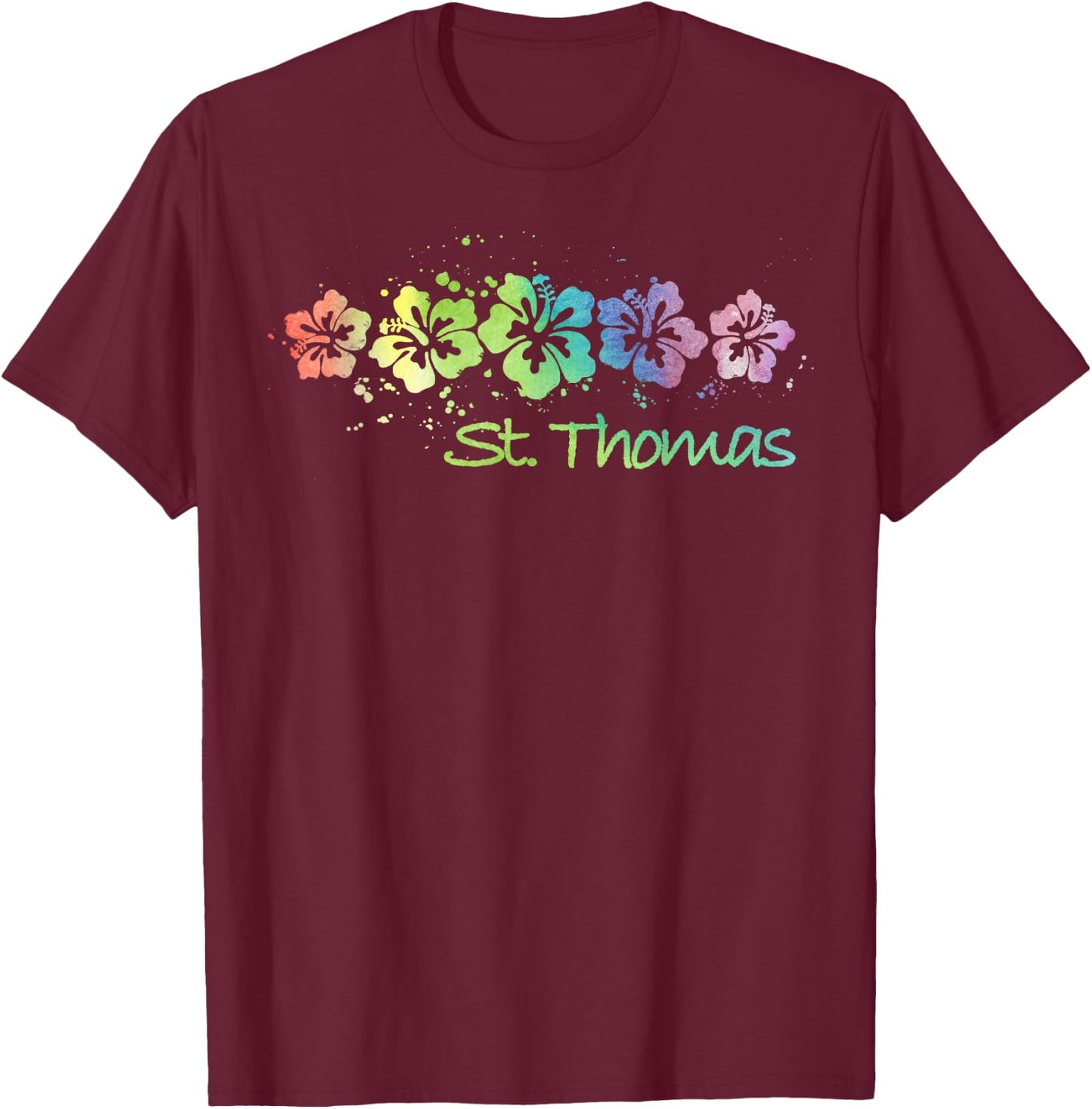 St Thomas Watercolour Beach Travel Surf T-Shirt - T-Shirt | Maroon