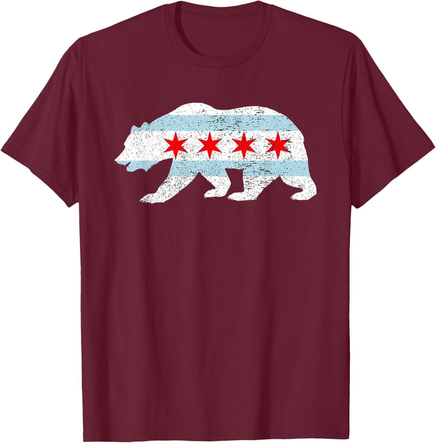 Sweet Vintage Retro Chicago City Flag Bear Print T-Shirt - T-Shirt | Maroon